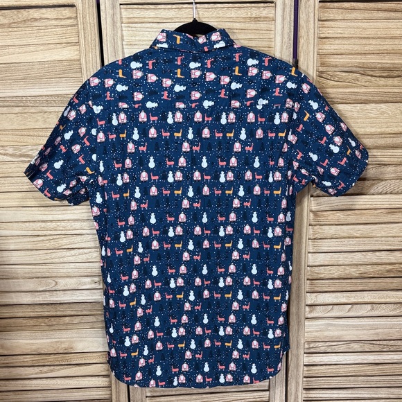 Rugby Men's Navy Blue Christmas Snowman Santa Reindeer Patterned Shirt Size L - Picture 7 of 8